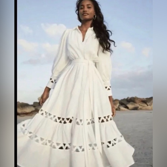 Lisa Marie Fernandez Dresses & Skirts - Elegant White Maxi Dress with Eyelet Trim